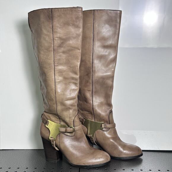 Saks Fifth Avenue Leather Knee High Boots Womens Sz 6.5 Brown Equestrian Sammie - Picture 2 of 9